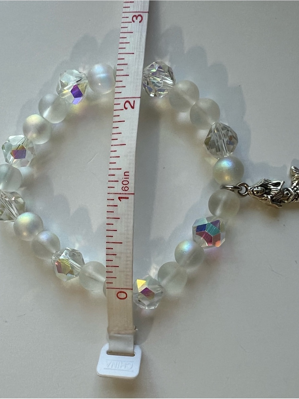 Iridescent Beaded Bracelet with Mermaid Charm / Coastal / Beachy handcrafted - Picture 7 of 7